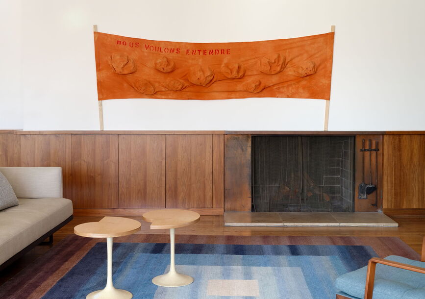 An orange banner inside the Thomas Mann House.
